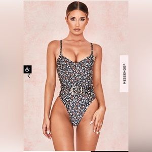 FLORAL PRINT UNDERWIRED BELTED SWIMSUIT